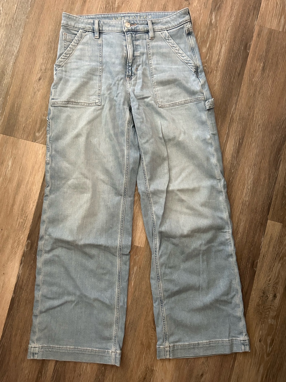 American Eagle Outfitters Women’s Light Blue Wide-Leg Carpenter Jeans